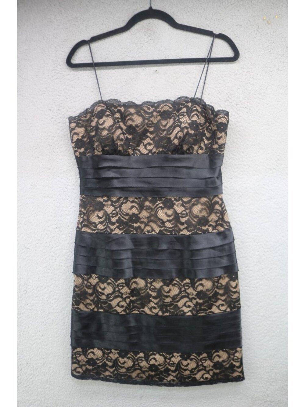 Camille Black Lace and Satin Babydoll Strappy Dress-Size 10-Built in Bra-Preppy